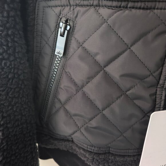 Alo Yoga Women's Black Sherpa Edge Bomber Jacket - Picture 5 of 7